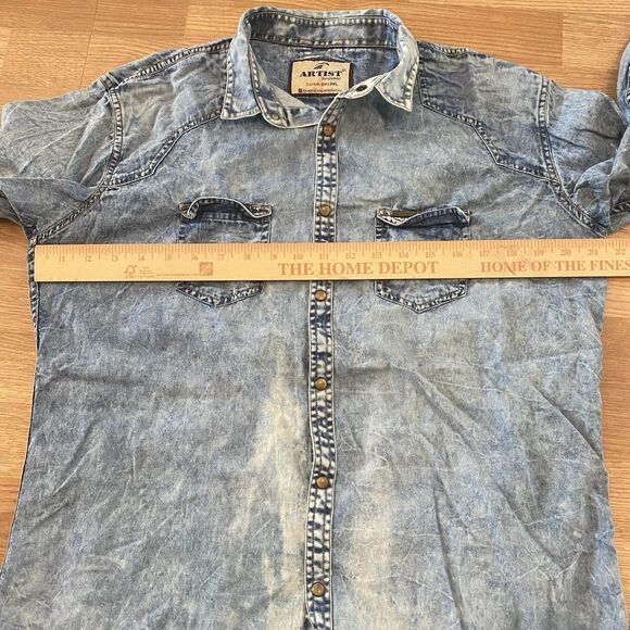 Vintage Artist Shirt 2xl Denim Long Sleeve Button down Workwear distressed - Picture 8 of 12
